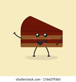 Ilustración de tarta cortada de caricatura plana. Ilustración vectorial de una tarta tibia con una expresión sonriente. Diseño de mascota de torta