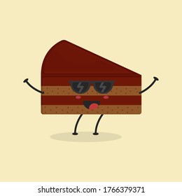 Cute Flat Cartoon Sliced Cake Illustration. Vector illustration of cute sliced cake with a smiling expression. Cute cake mascot design