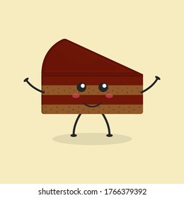 Cute Flat Cartoon Sliced Cake Illustration. Vector illustration of cute sliced cake with a smiling expression. Cute cake mascot design
