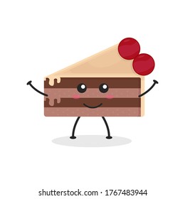 Cute Flat Cartoon Sliced Cake Illustration. Vektorgrafik von süßem geschnittenem Kuchen mit einem lächelnden Ausdruck. 