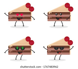 Cute Flat Cartoon Sliced Cake Illustration. Vector illustration of cute sliced cake with a smiling expression. 