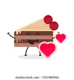 Cute Flat Cartoon Sliced Cake Illustration. Vector illustration of cute sliced cake with a smiling expression. 