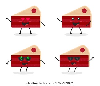 Cute Flat Cartoon Sliced Cake Illustration. Vector illustration of cute sliced cake with a smiling expression. 