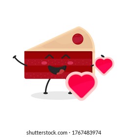 Cute Flat Cartoon Sliced Cake Illustration. Vector illustration of cute sliced cake with a smiling expression. 