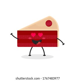 Cute Flat Cartoon Sliced Cake Illustration. Vector illustration of cute sliced cake with a smiling expression. 