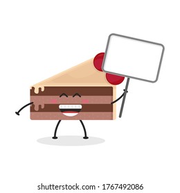 Torta de caricatura plana cortada con un cartel Ilustración. Ilustración vectorial de una tarta tibia con una expresión sonriente.