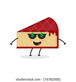 Cute Flat Cartoon Sliced Cake Illustration. Vector illustration of cute sliced cake with a smiling expression. 