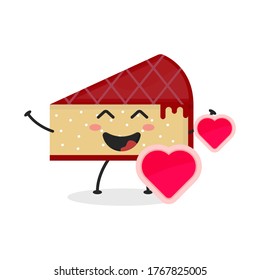 Cute Flat Cartoon Sliced Cake Illustration. Vector illustration of cute sliced cake with a smiling expression. 