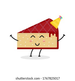 Cute Flat Cartoon Sliced Cake Illustration. Vector illustration of cute sliced cake with a smiling expression. 