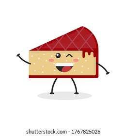 Cute Flat Cartoon Sliced Cake Illustration. Vector illustration of cute sliced cake with a smiling expression. 