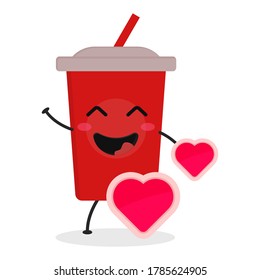 Cute flat cartoon soft drink illustration. Vector illustration of cute soft drink with a smiling expression.