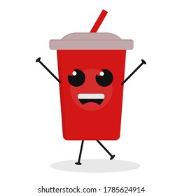 Cute flat cartoon soft drink illustration. Vector illustration of cute soft drink with a smiling expression.