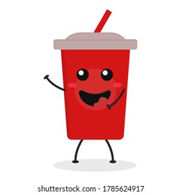 Cute flat cartoon soft drink illustration. Vector illustration of cute soft drink with a smiling expression.