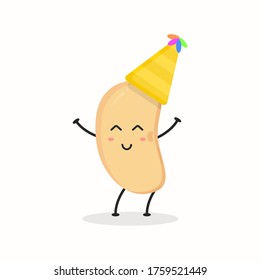 Cute Flat Cartoon Soybean Illustration. Vector illustration of cute soybean with a smiling expression. Cute soy bean mascot design