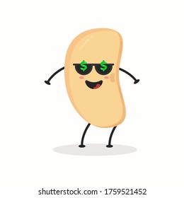 Cute Flat Cartoon Soybean Illustration. Vector illustration of cute soybean with a smiling expression. Cute soy bean mascot design