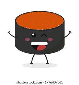 Cute flat cartoon sushi illustration. Vector illustration of cute sushi with smiling expression.