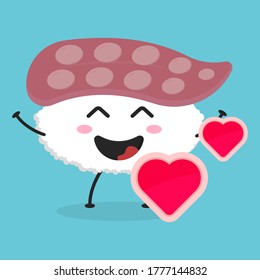 Cute flat cartoon sushi illustration. Vector illustration of cute sushi with smiling expression.