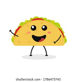 Cute flat cartoon taco illustration. Vector illustration of cute taco with a smiling expression.