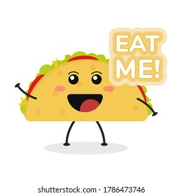 Cute flat cartoon taco illustration. Vector illustration of cute taco with a smiling expression.