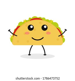 Cute flat cartoon taco illustration. Vector illustration of cute taco with a smiling expression.