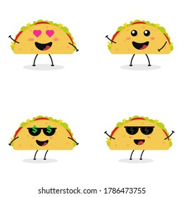 Cute flat cartoon taco illustration. Vector illustration of cute taco with a smiling expression.