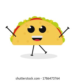 Cute flache Cartoon Taco Illustration. Vektorgrafik von süßem Tako mit einem lächelnden Ausdruck.