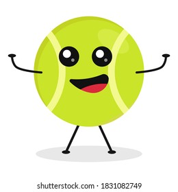 Cute flat cartoon tennis ball illustration. Vector illustration of a cute tennis ball with a smiling expression.