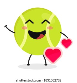 Cute flat cartoon tennis ball illustration. Vector illustration of a cute tennis ball with a smiling expression.