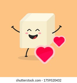 Cute Flat Cartoon Tofu Illustration. Vector illustration of cute tofu with a smiling expression. Cute tofu mascot design	