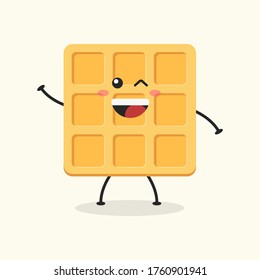 Cute Flat Cartoon Waffle Illustration. Vector illustration of cute Waffle with a smiling expression. Cute Waffle mascot design