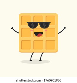 Cute Flat Cartoon Waffle Illustration. Vector illustration of cute Waffle with a smiling expression. Cute Waffle mascot design