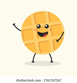 Cute Flat Cartoon Waffle Illustration. Vector illustration of cute Waffle with a smiling expression. Cute Waffle mascot design