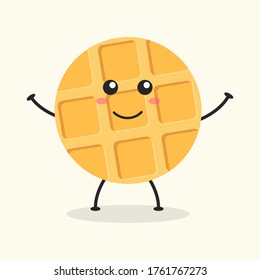 Cute Flat Cartoon Waffle Illustration. Vector illustration of cute Waffle with a smiling expression. Cute Waffle mascot design