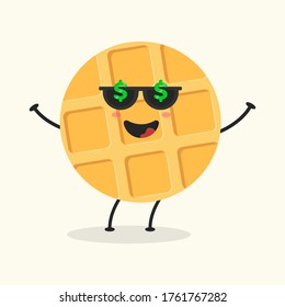Cute Flat Cartoon Waffle Illustration. Vector illustration of cute Waffle with a smiling expression. Cute Waffle mascot design