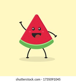 Cute Flat Cartoon Watermelon Illustration. Vector illustration of cute watermelon with smilling expression. Cute watermelon mascot design