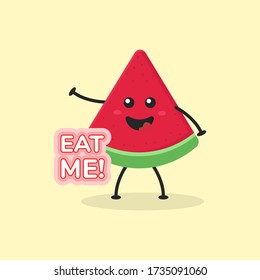 Cute Flat Cartoon Watermelon Illustration. Vector illustration of cute watermelon with smilling expression. Cute watermelon mascot design