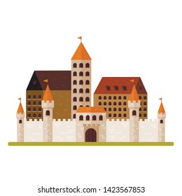 Cute flat castle isolated on white background. Vector illustration.  