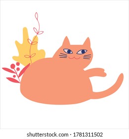 Cute flat cat. Cartoon vector illustration isolated on white background. Good for t-shirt, mugs, stickers and other design