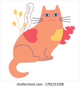 Cute flat cat. Cartoon vector illustration isolated on white background. Good for t-shirt, mugs, stickers and other design