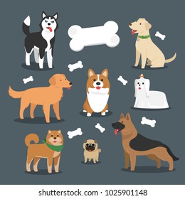 diseño de caracter plano adorable de colección de perros