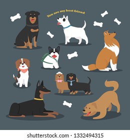cute flat character design of dog breeds collection
