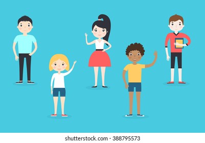 Cute flat character set of kids, boy, girl, diversity. Flat design.