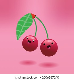 diseño vectorial de dibujos animados de cerezo plano lindo