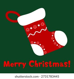 Ilustração de stock de Natal plano bonito no fundo verde com ornamentos festivos. Design de férias para cartões de felicitações, cartazes, banners, ilustrações infantis e decoração sazonal.