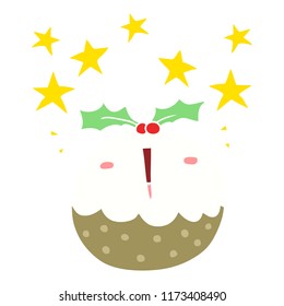 cute flat color style cartoon happy christmas pudding