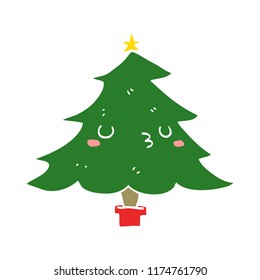cute flat color style cartoon christmas tree