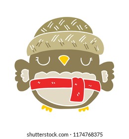 cute flat color style cartoon owl in hat