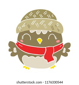 cute flat color style cartoon owl in hat