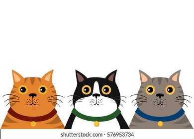 cute flat colorful cat portrait pattern on white background