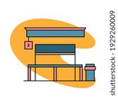 Cute Flat design bus station vector illustration